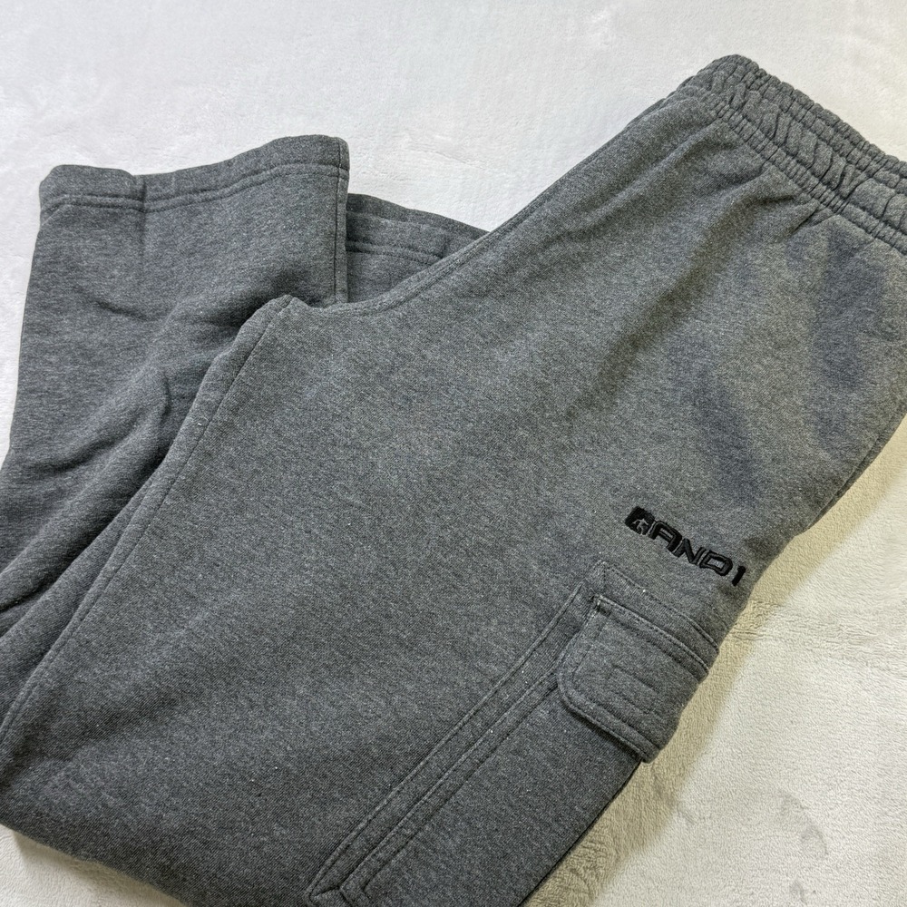 VTG Y2K AND1 Men's Size L Gray Fleece Cargo Sweatpants Jogger Pockets